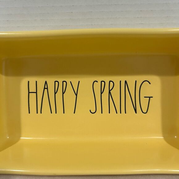 Rae Dunn Baking Dish HAPPY SPRING Yellow Artisan Collection by Magenta - Picture 2 of 12
